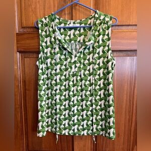 Chic Green and White Geometric Women's Blouse